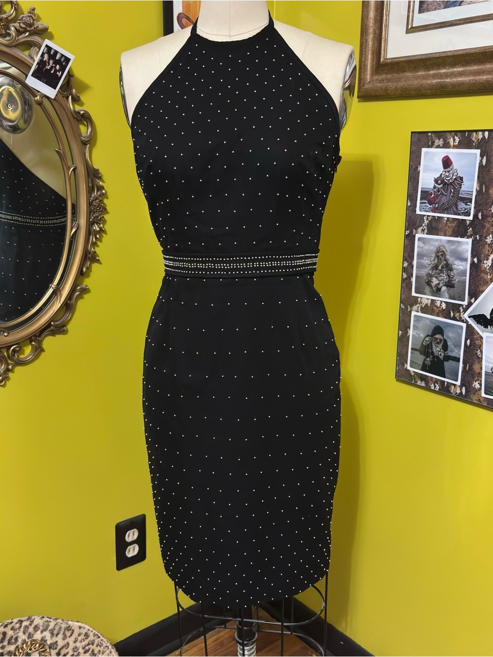 Catherine Malandrino Black Studded Halter Dress